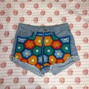 FARM RIO Crocheted Denim Shorts